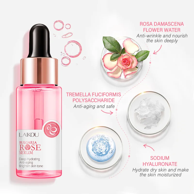 Siero viso alla rosa LAIKOU 17ml Idratante Nutriente Cura della pelle Essenza viso Bulgaria Controllo del petrolio Idratazione profonda