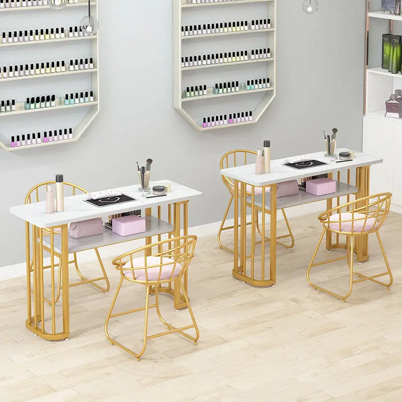 Nordicimitatie Marmeren Bord Net Beroemdheid Marmer Patroon Nagel Tafel Stoel Set Smeedijzeren Enkele Dubbele Drievoudige Manicure Tafel