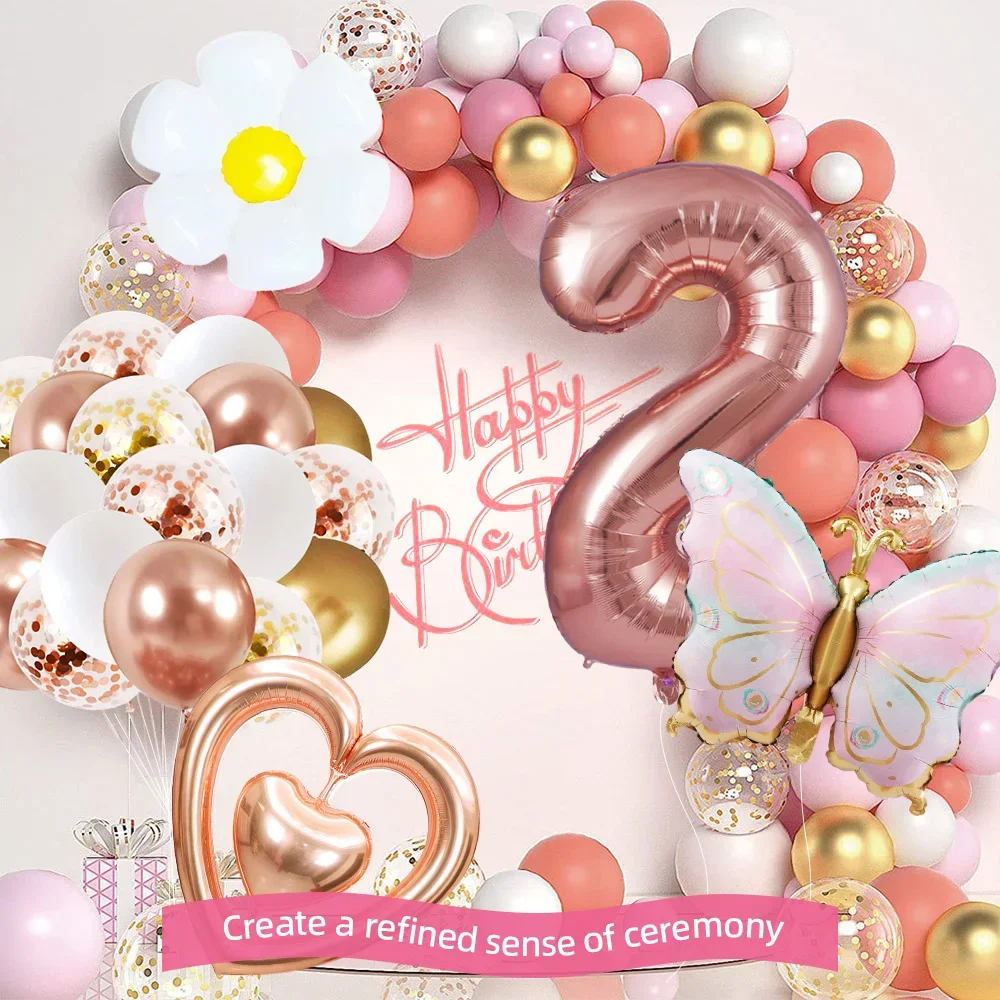

Rose Gold Series Number Foil Helium Balloon Heart Flowers Butterflies Latex Balloon for Birthday Party Anniversary Decorations