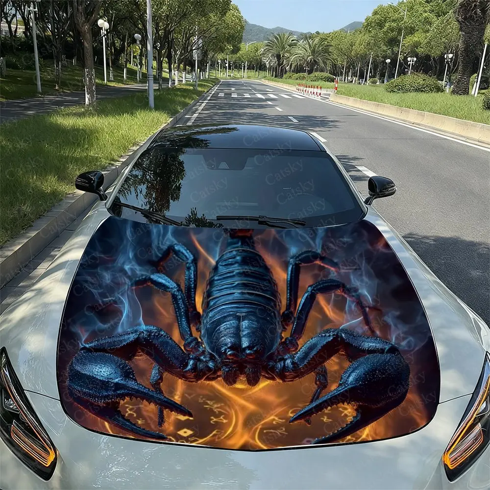 

Black Scorpion Pattern Car Hood Sticker, PVC Waterproof Self-adhesive Wear-resistant Body Film, Truck And Sedan Specific Decorat