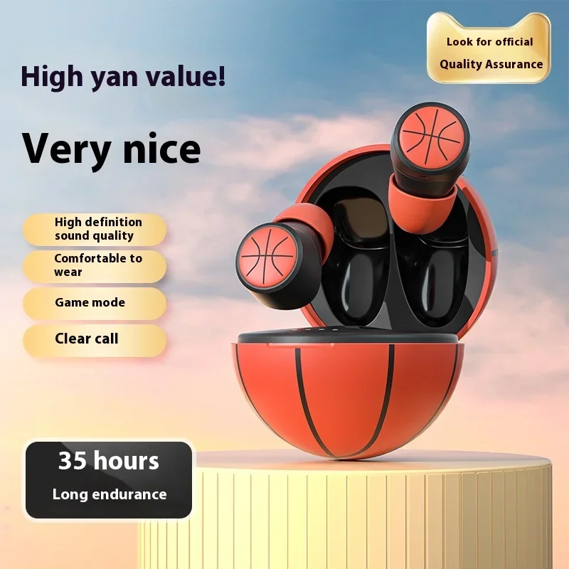 Noise Cancelling Bluetooth Earbuds with Basketball Design for Sports Game Play