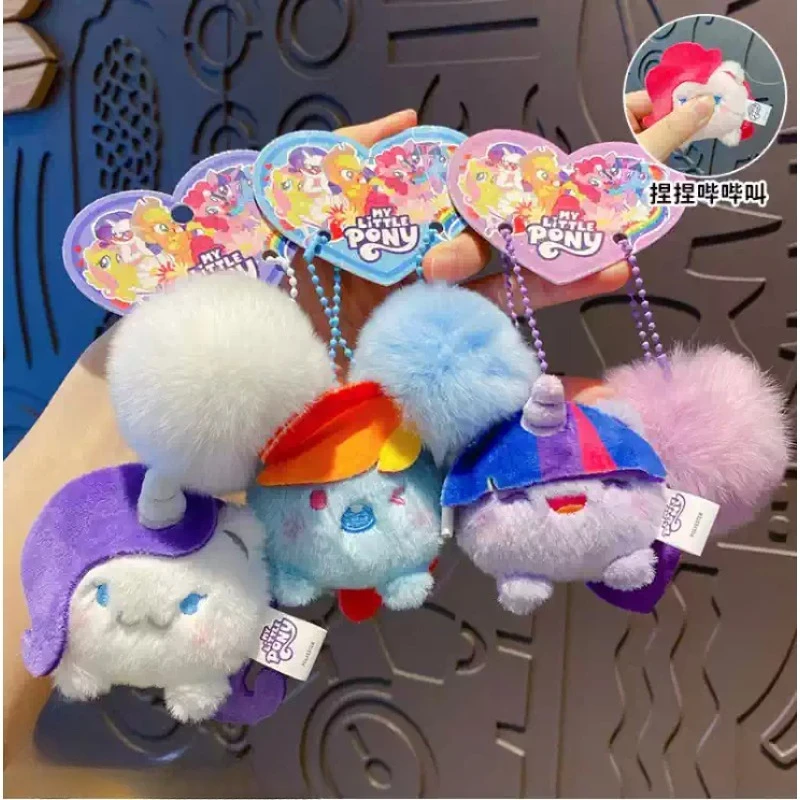 My Little Pony Piskliwy Pluszowy Brelok Zabawka Kawaii Rainbow Dash Pom Pom Ozdoba do Torby Miękka Wypchana Zawieszka Postać z Anime Prezent dla Dzieci