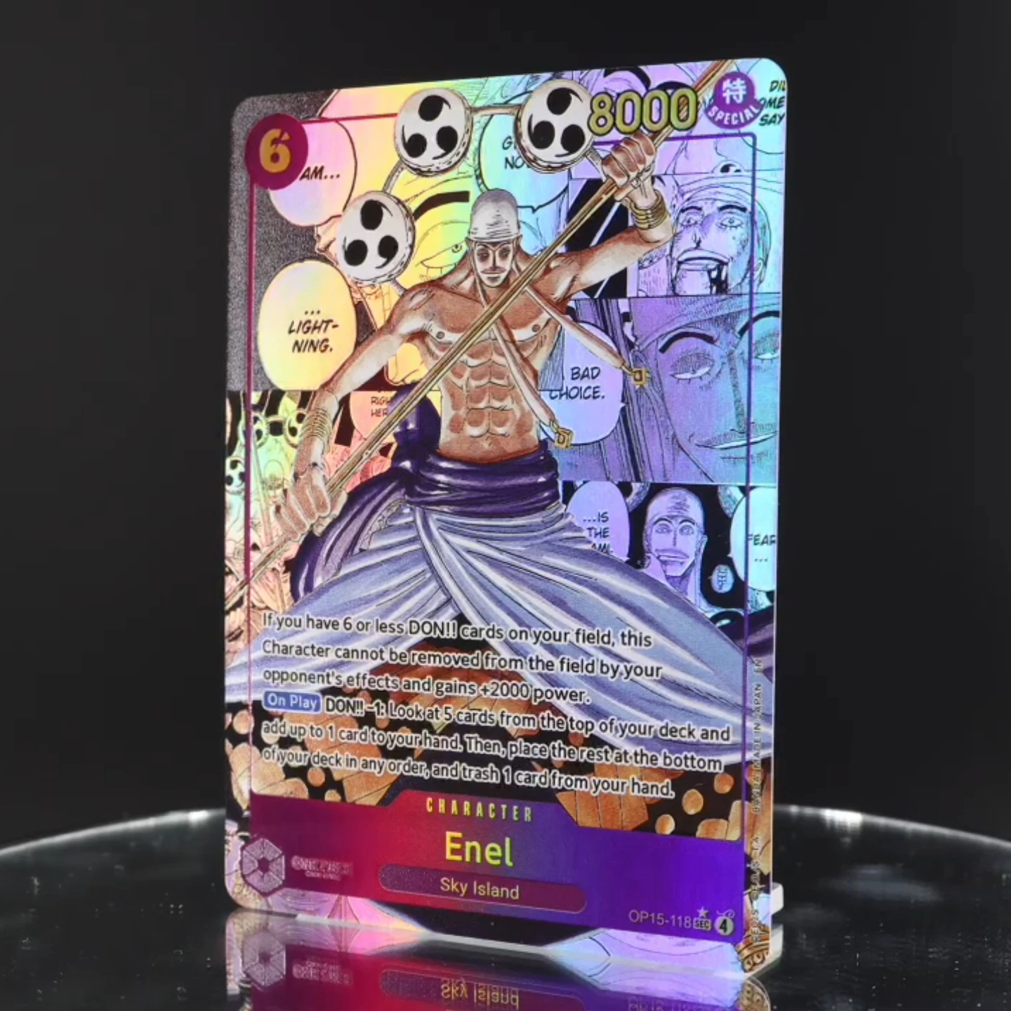 One Piece TCG OPCG English OP15-118 Enel Manga OP15 Deck 6 Cost Purple Enel Textured Foil Embossed Card Anime Collectible Cards