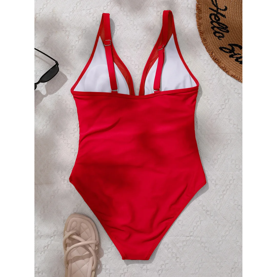 S - XL Neuer sexy, durchsichtiger Badeanzug mit V-Ausschnitt für Damen, einteiliger Badeanzug, Monokini mit hohem Beinausschnitt, Badebekleidung, Badeanzug, Modell V5136 – Detail 24