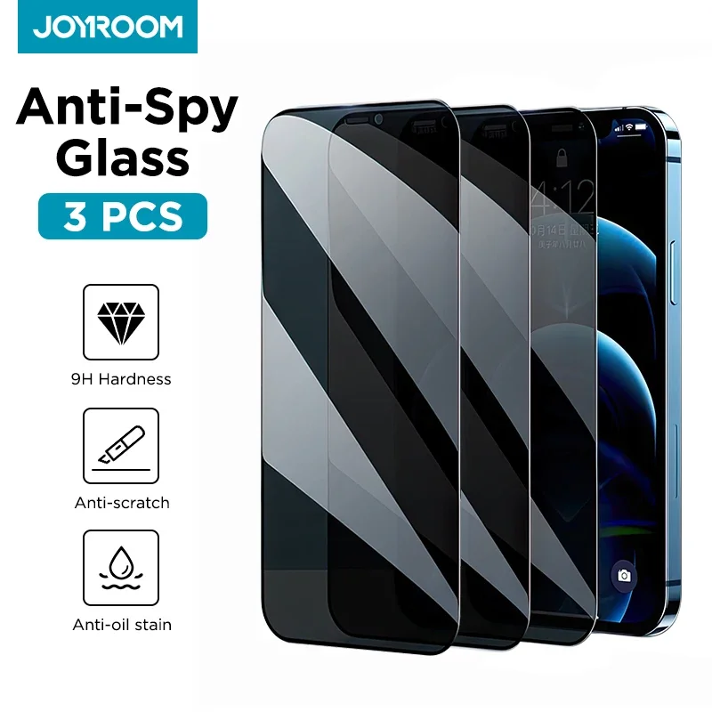 Joyroom 1/2/3pcs Anti-spy Glass for iPhone 15 14 13 12 11 Pro Max Anti-spy Glass for iPhone 15 Pro Max No Black Edges Glass