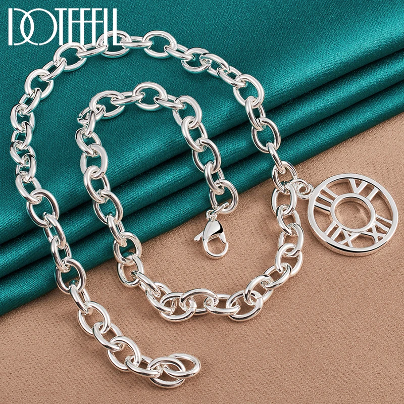 

DOTEFFIL 925 Sterling Silver Roman Numeral Circle 18 Inch Chain Necklace For Man Women Wedding Engagement Fashion Jewelry