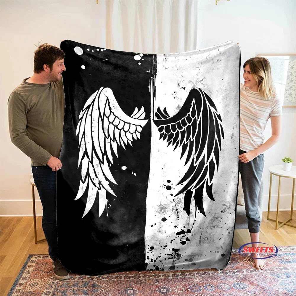 New! Angel Wings Soft Flannel Blanket for Bed Bedroom Sofa Picnic, Warm Throw Blanket for Cover Outdoor Leisure Nap Office Gift