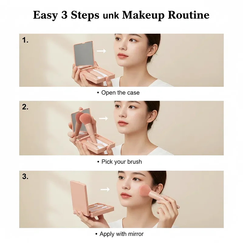 5개입 여행용 메이크업 브러쉬 세트 미니 메이크업 브러쉬, 케이스와 거울이 포함된 소형 완벽 기능 화장 브러쉬 키트