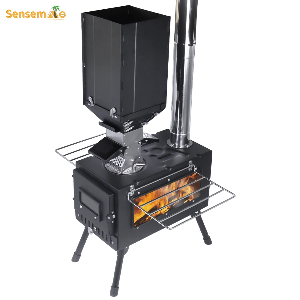 Newest Portable Windproof Outdoor Pellet Fire Wood Heater with Burner Stove Bin for Camping Tent