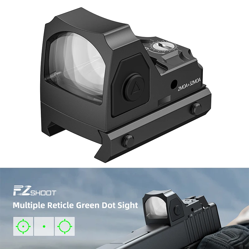 

EZshoot Green Dot Sight 2MOA Dot & 32MOA Circle Motion Awake Full-Sized Optics Sight with Adapter Plate for MOS and Picatinny