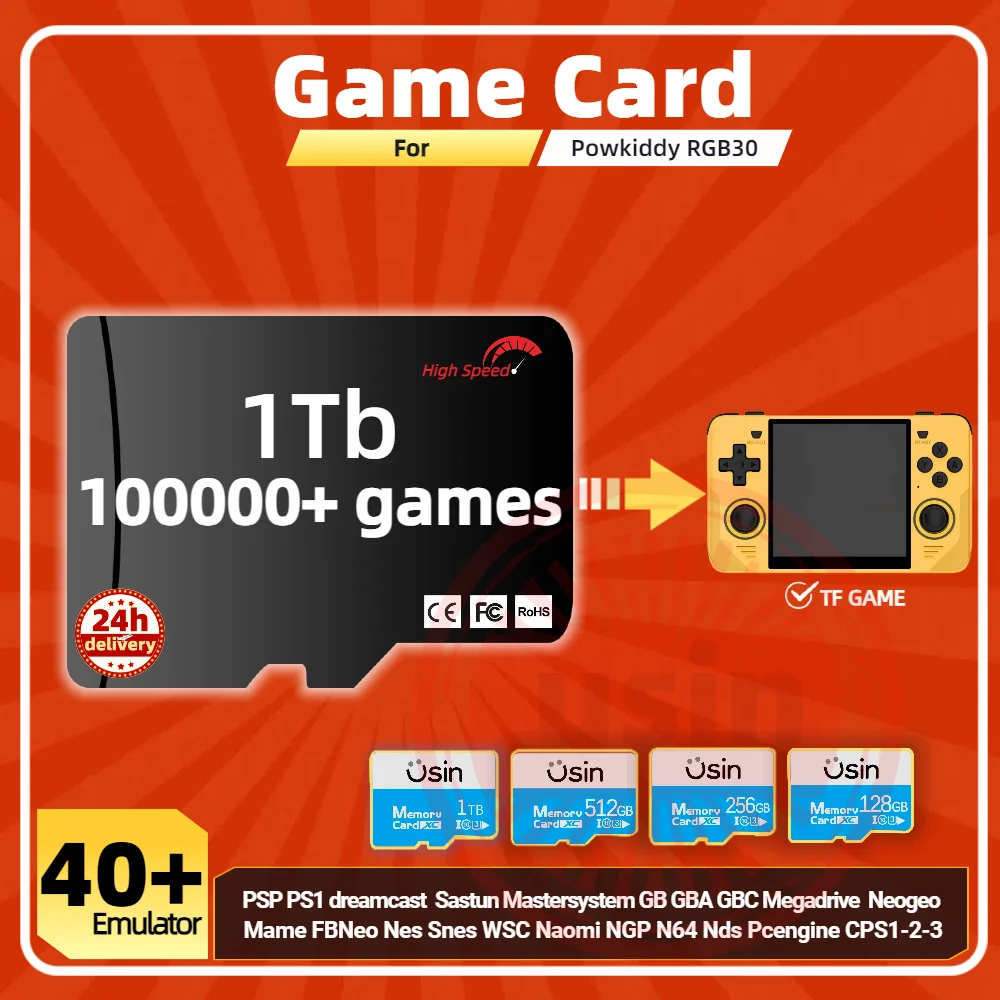 Game Card For Powkiddy RGB30 Memory TF Plug&Play Pre-install Retro Games PSP PS1 SD portable Handheld High Speed Card 1Tb 512G