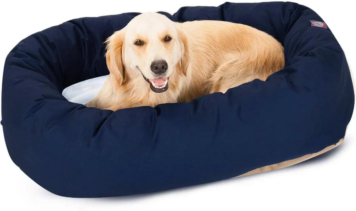 

40 Inch Washable Poly-Cotton Sherpa Calming Dog Bed with Spine Support, Cozy Round Design for Large Dogs - Navy Blue