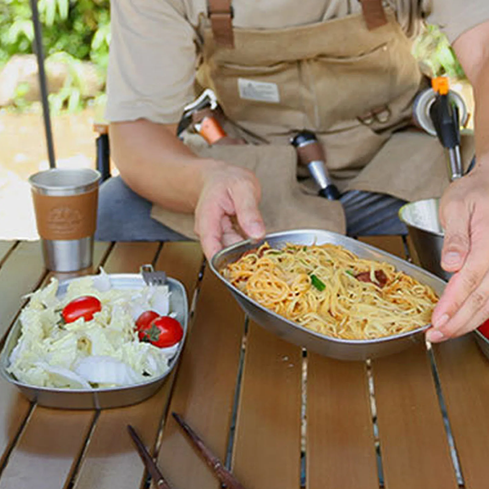 

Outdoor Camping Fruit Platter European Retro Tinplate For Camping Fishing Picnic BBQ Portable Creative Pattern Baking Tray