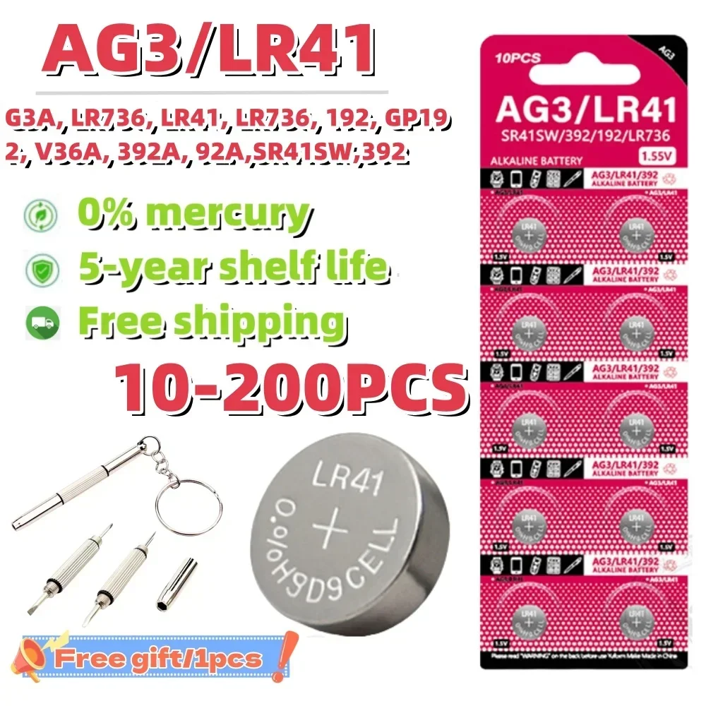 

10-100Pcs High Capacity LR41 Alkaline Batteries AG3 L736 392 384 192 Premium 1.5V Button Coin Cell Batteries for Medical devices