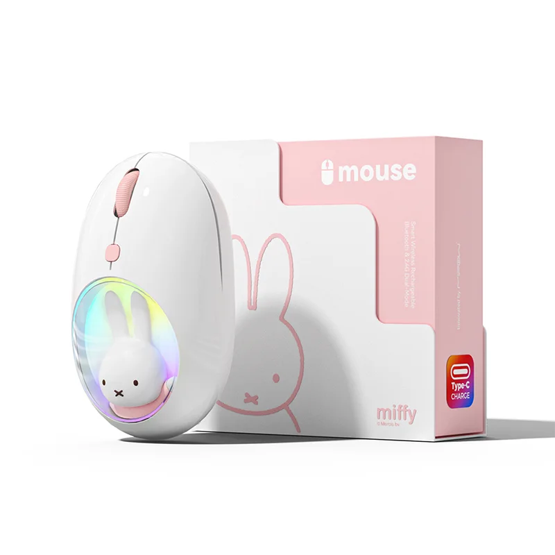 Mouse Portátil com Padrão Adorável Miffy, Carregamento Sem Fio, Compatível com Múltiplos Dispositivos para iPad, Celular, Computador de Mesa e Trabalho de Escritório