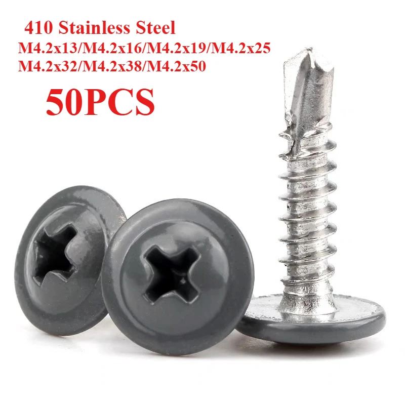 

50PCS Wood Sheet Metal Red Baking Paint Flat Head Phillips Pan Cross Recessed Truss Self-tapping Screw Thread Iron Plate Screw