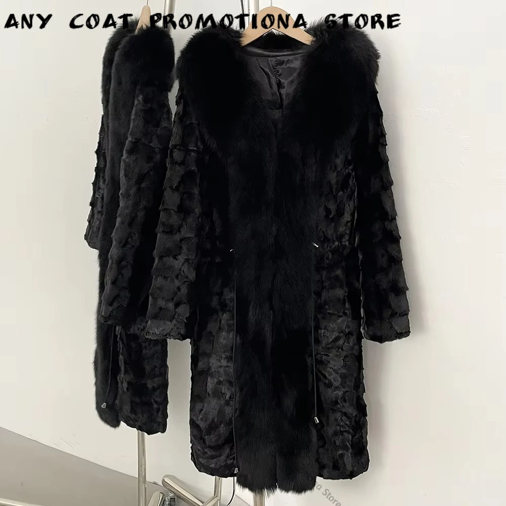 Natural Fur Coat Female Warm 2026 New Real Mink Fur Jacket Autumn Winter Natural Fox Fur Collar Women Long Sleeves Outerwear