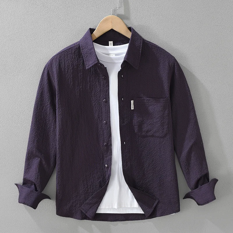 

Unisex 100% Cotton Textured Shirt Outdoor Men Women Minimalist Thin Long Sleeve Loose Casual Tops Fashion Clothing