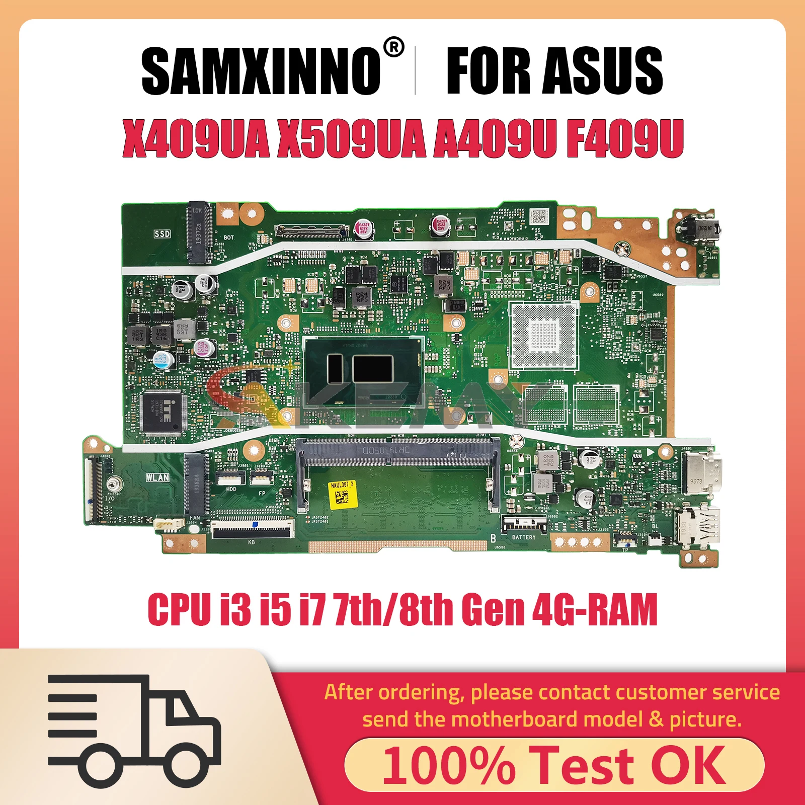 

X409UA Laptop Motherboard For ASUS X509UA A409U F409U X409UB X509UB Mainboard With CPU i3 i5 i7 7th 8th Gen 4G-RAM Tested OK