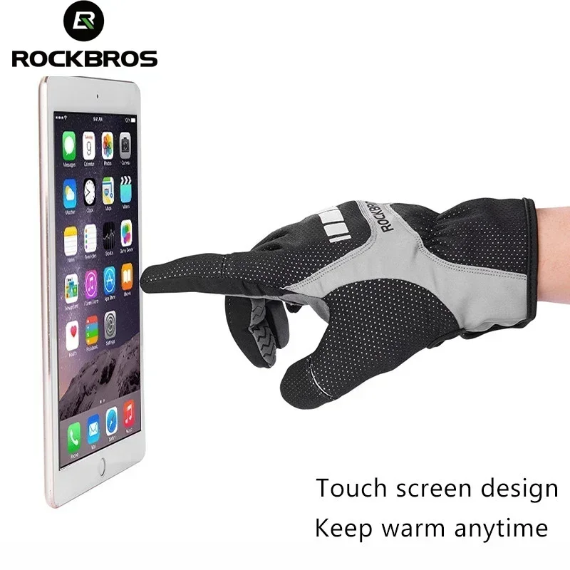 

ROCKBROS Touch Screen Cycling Gloves Autumn Winter Thermal Windproof Bicycle Gloves Keep Warm Thick Sport Glove Bike Accessories