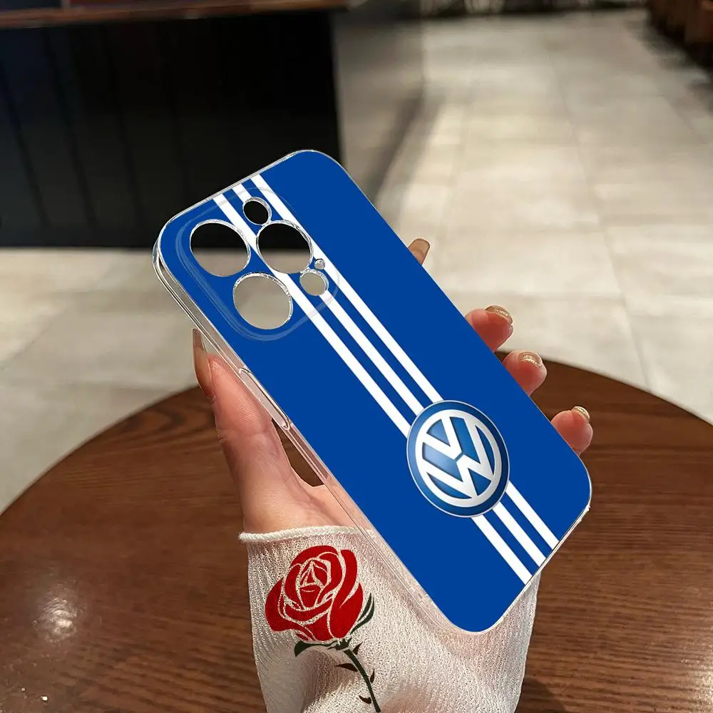 V-VolkswagenESS Car LOGO Phone Case Transparent for iphone 15 14Pro 11 12 14 Pro Max Mini 6 6s 7 8 Plus X XR XS SE2020 Cover