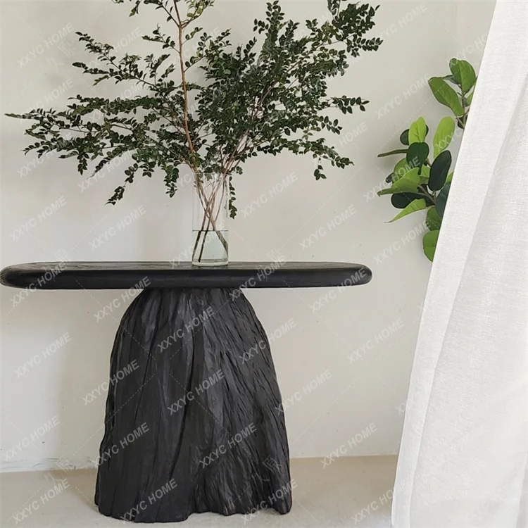 

Medieval Style Carbon Black Xuanguantai Retro Strip Case Solid Wood Wabi Sandy Wind Entry Against The Wall Side View Table