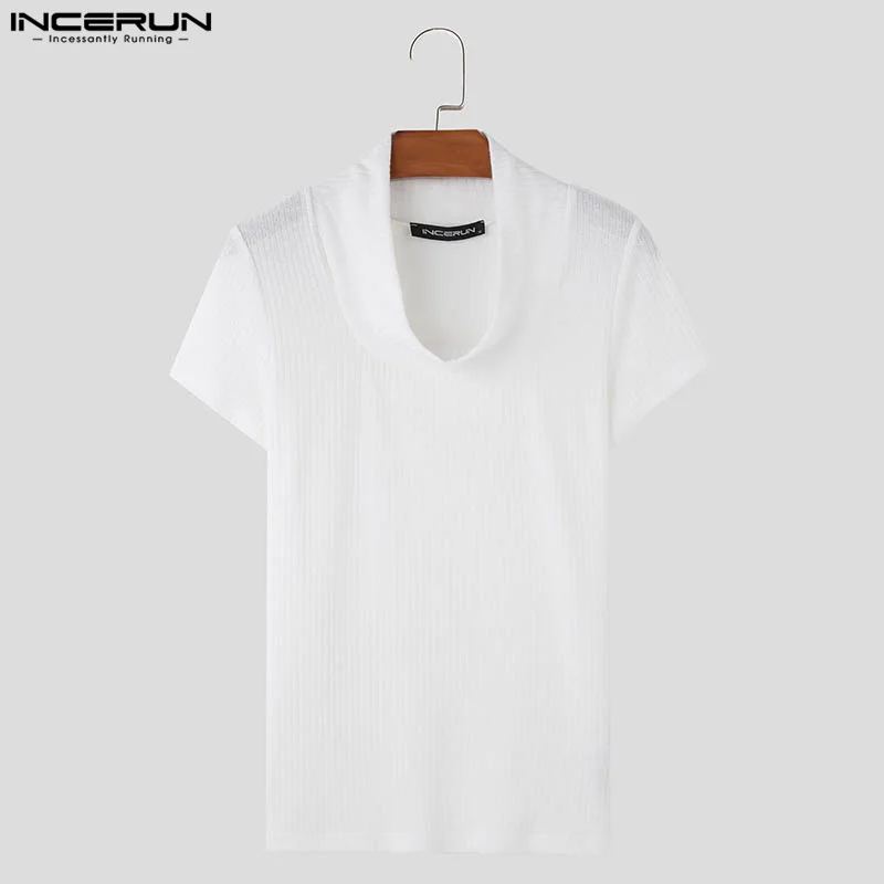 INCERUN 2024 Summer Tops Tee Men T-Shirts Fashion Party Shirts Men Clothing Solid Color Short Sleeve Chemise Oversized S-5XL