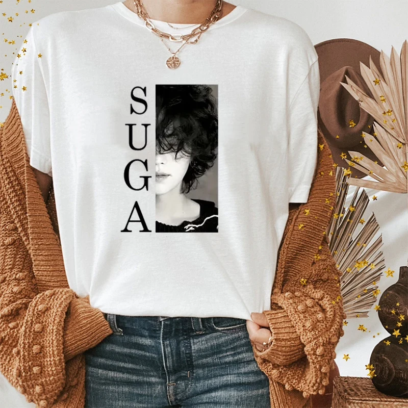 

100% Cotton Clothing Kpop Suga Women's T-shirt Oversized Print Tshirts Short Sleeve Men's Clothes Streetwear Korean Fashion Tops