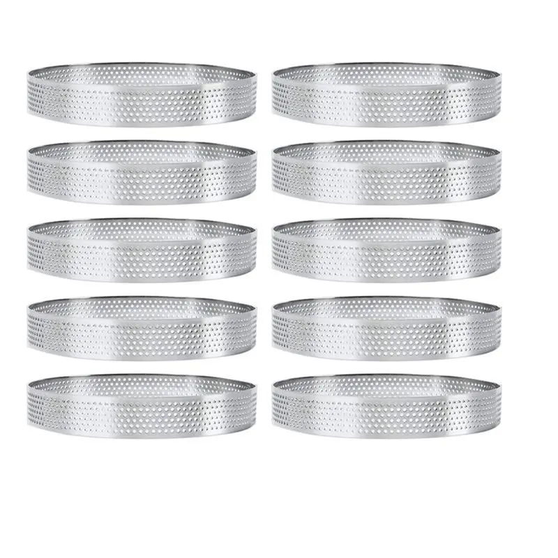 A93Z 10Pcs 15Cm Circular Tart Rings With Holes Stainless Steel Fruit Pie Circle Cake Ring Mousse Mold Kitchen Baking Mould