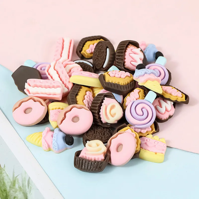 20Pcs Simulation Dessert Food And Play DIY Icebox Shoes Hat Barrette Mobile Phone Case Decoration Cream Glue Flat Back Resin