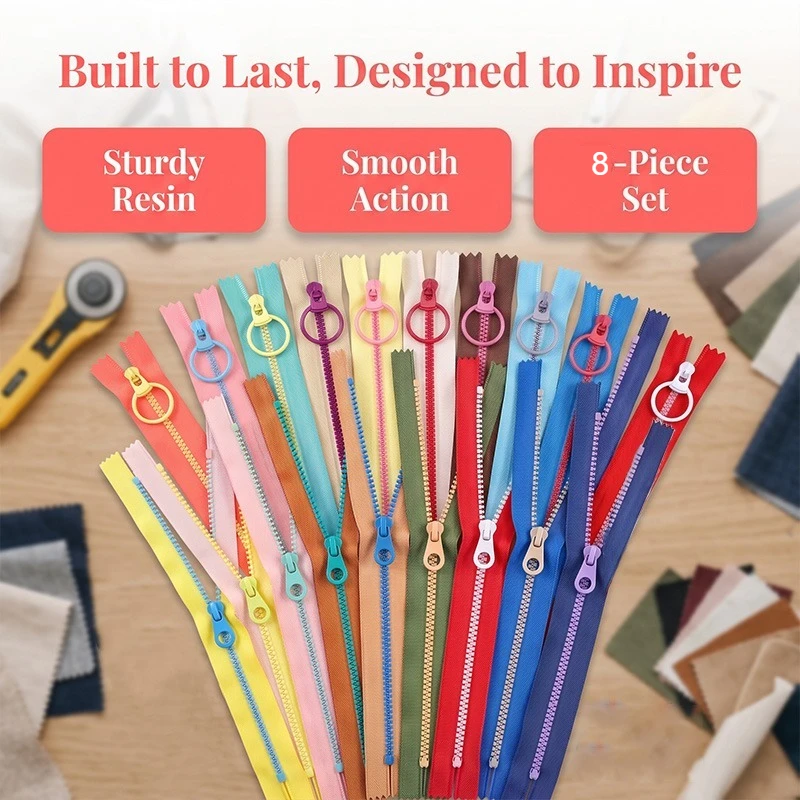 8pcs 3 and 5 Resin Zippers Assorted Colors for DIY Crafts Bags Pencil Cases Durable and Practical Candy Zippers