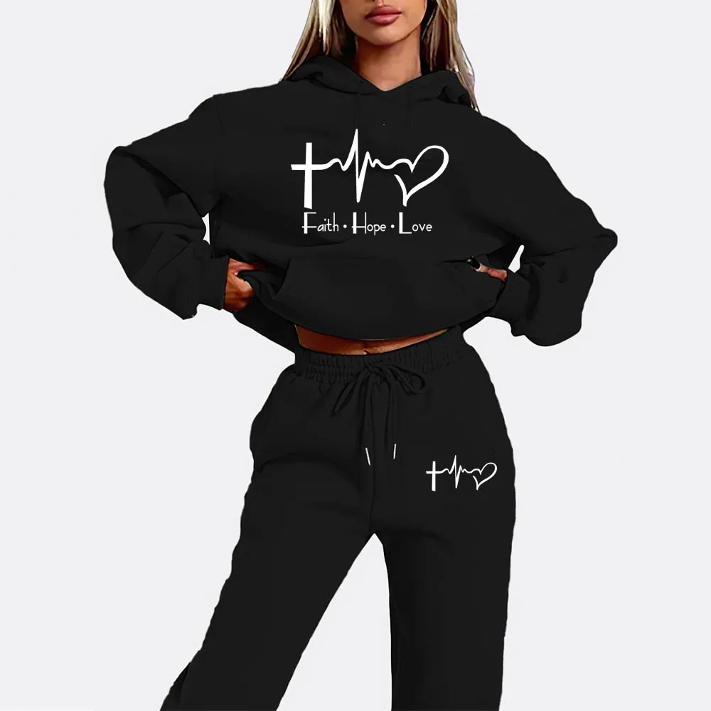 

Hoodies Suit Faith Hope Love Letter Graphic Women Hoody Street Casual Loose Sweatshirt Autumn Hooded Hip Hop O-Neck Clothing Fem