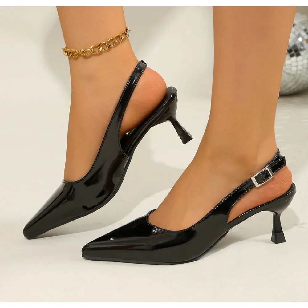 

Women Sandals 2025 New Summer High Heels Closed Toe Single Sandals Thin Mid-heeled Fashion Hollow Pointed Toe Women Sandals