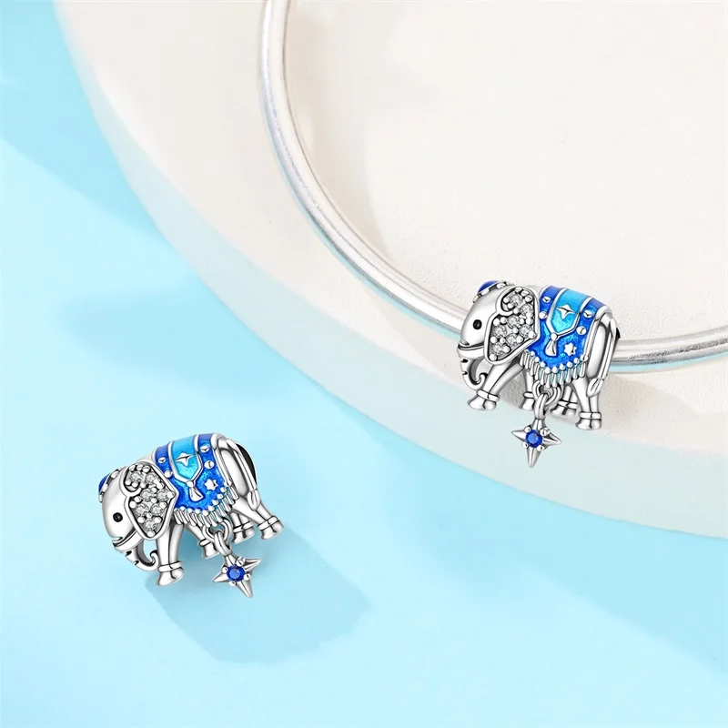 

Hot Sales 925 Sterling Silver Golden Blue Lucky Elephant Charms Beads Fit Original Bracelet DIY For Women Birthday Jewelry Gifts