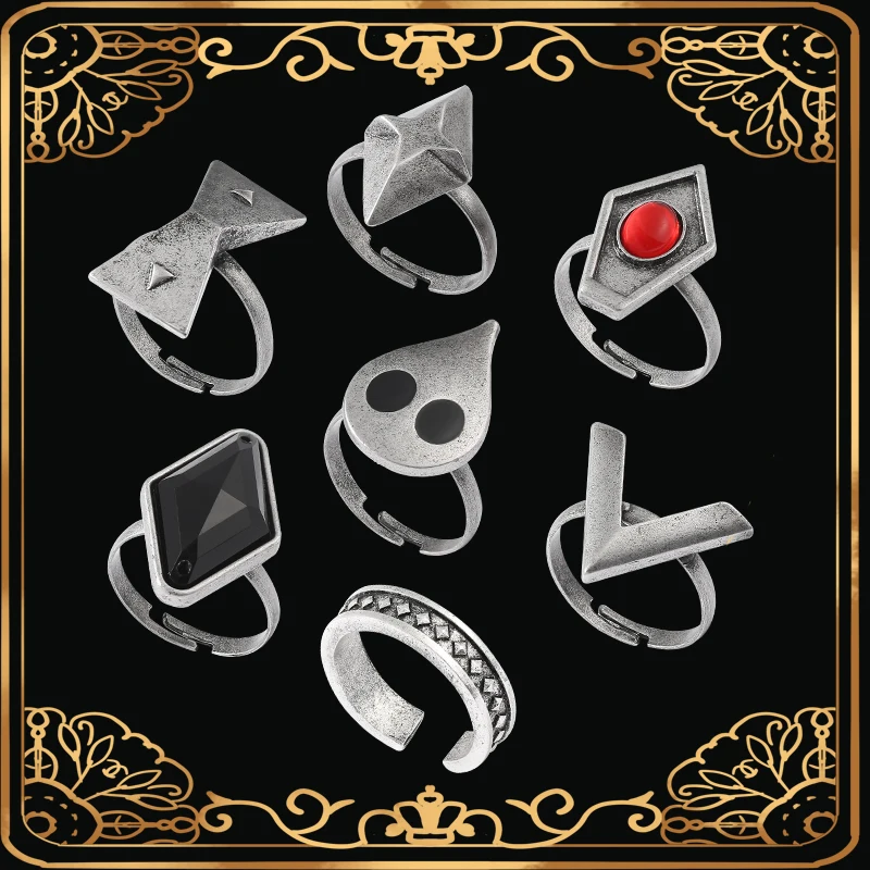 Game Genshin Impact HU Tao Rings 7 Piece Set Hutao Cosplay Finger Rings Vintage Jewelry Halloween Carnival Costume Jewelry