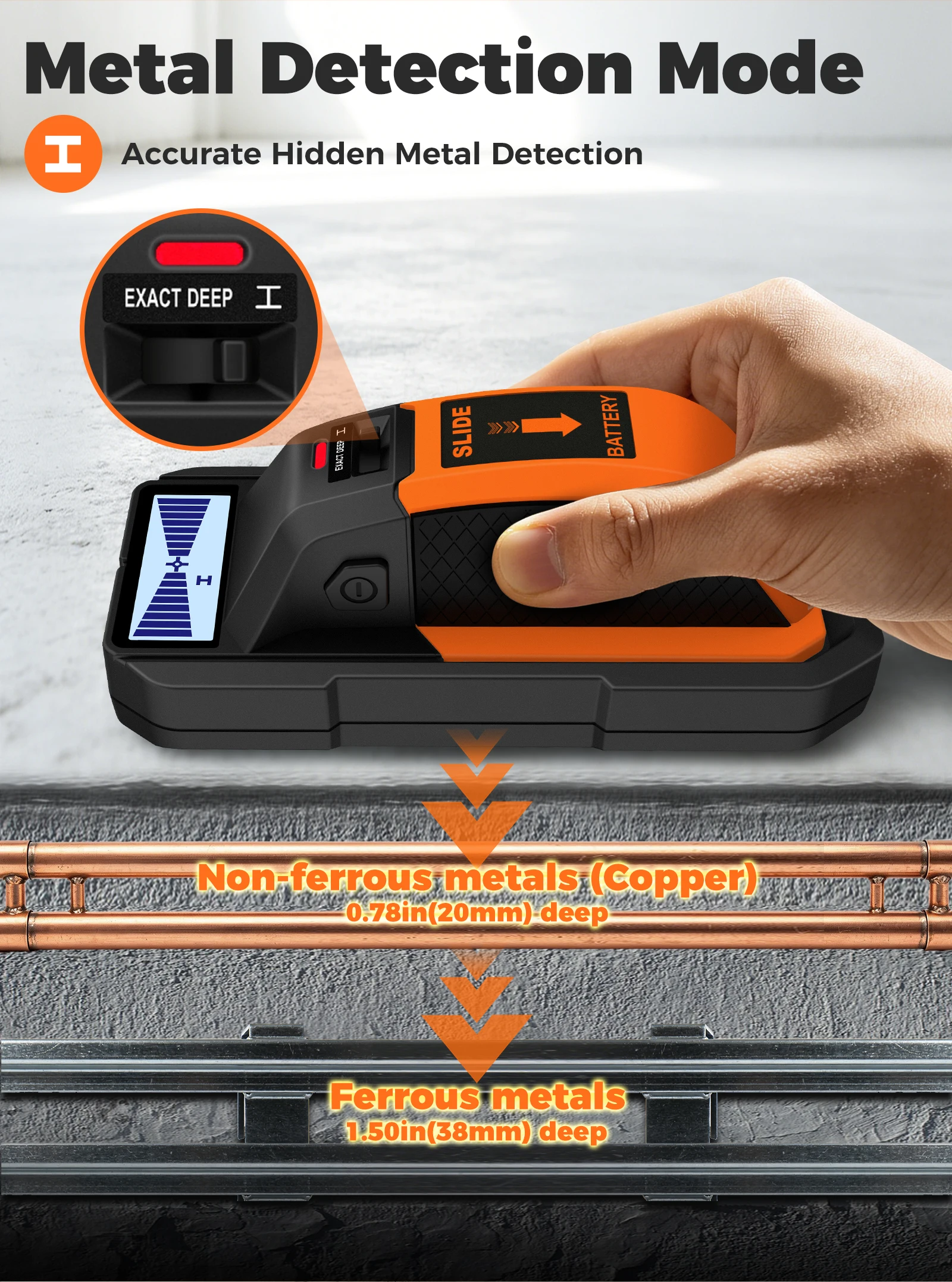 5-in-1 Stud Finder Wanddetektor Multifunktions-Wandscanner für AC-Kabel, Holz- und Metallerkennung, Tiefenmessgerät – Detail 3