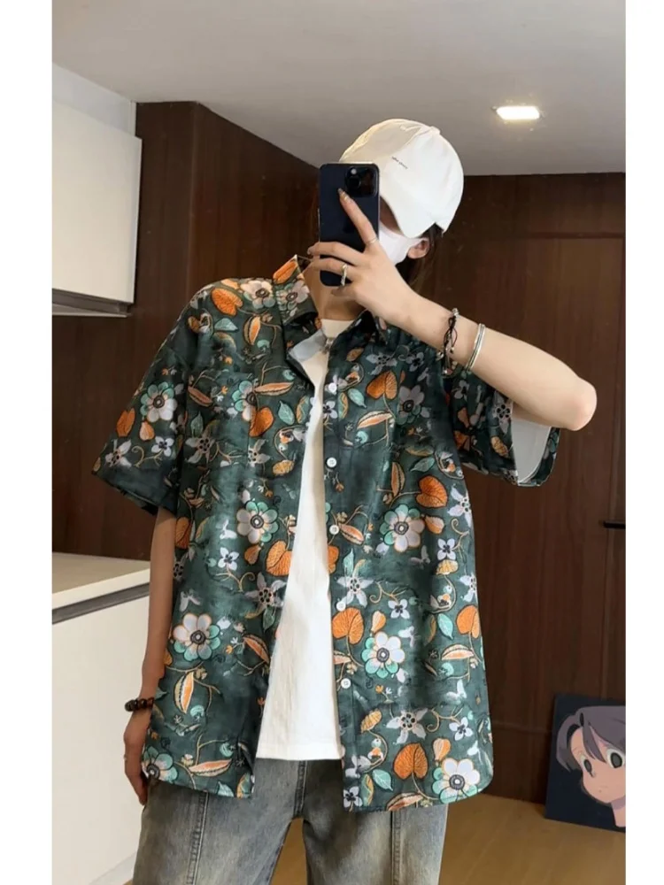 

Hawaii Vaion Sle Men's ort Sve Ice Silk Thin irt Summer Beach Casual Printed Loose Fit Faionable Summer irt