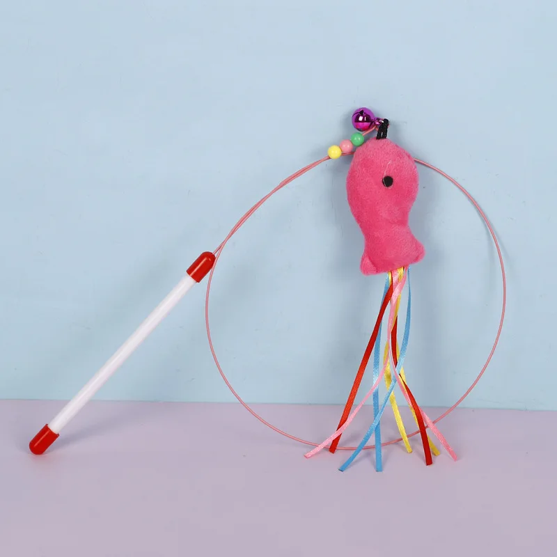 

Interactive Cat Toy Funny Simulation Feather Fish with Bell Stick Toys for Kitten Playing Teaser Wand Toy