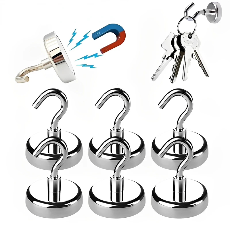 Super Strong Hook Magnetic Hook Neodymium Magnet Electroplating Metal Thick Wall for Home Kitchen Organization