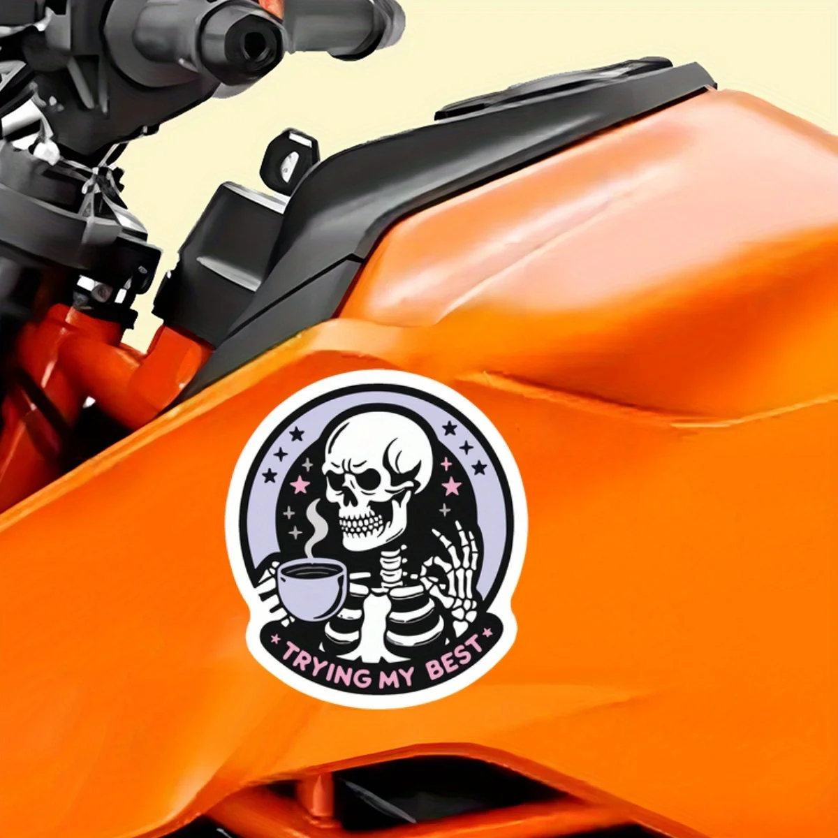 Esqueleto vibrante de 1 unidade – Adesivo temático "Trying My Best", ótimo para bicicletas, guitarras, geladeiras, cadernos e organizadores de mesa