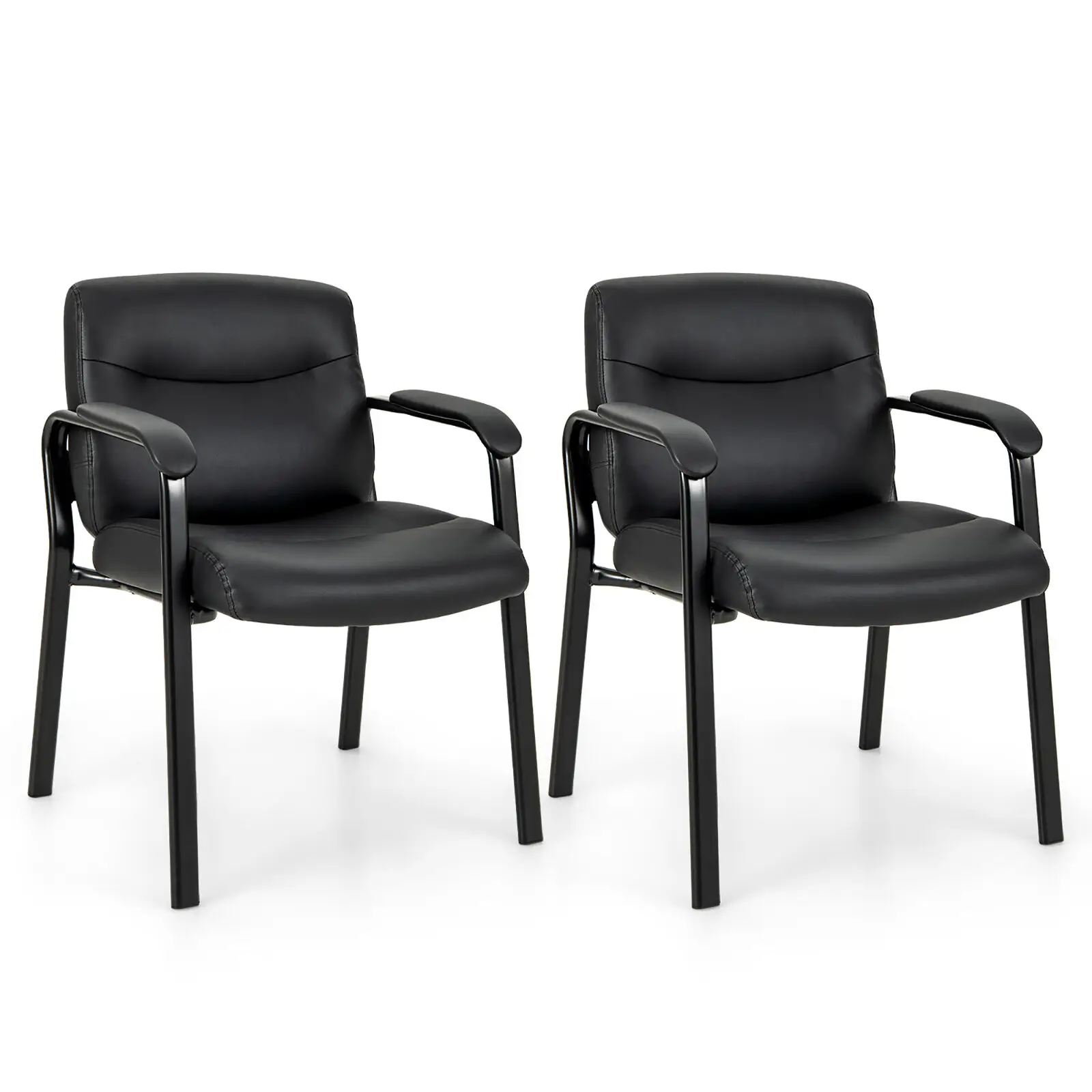 

Set of 2 Waiting Room Chair No Wheels w/ Padded Armrests Guest Chair for Meeting