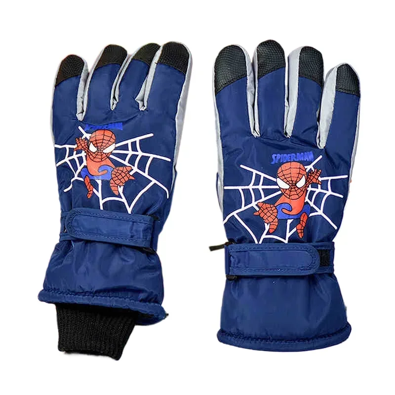 Spiderman Children's Ski Gloves Winter Warm and Fluffy Thick Cute Cartoon Children 7-12 Years Old Windproof  Bike Kids Gloves