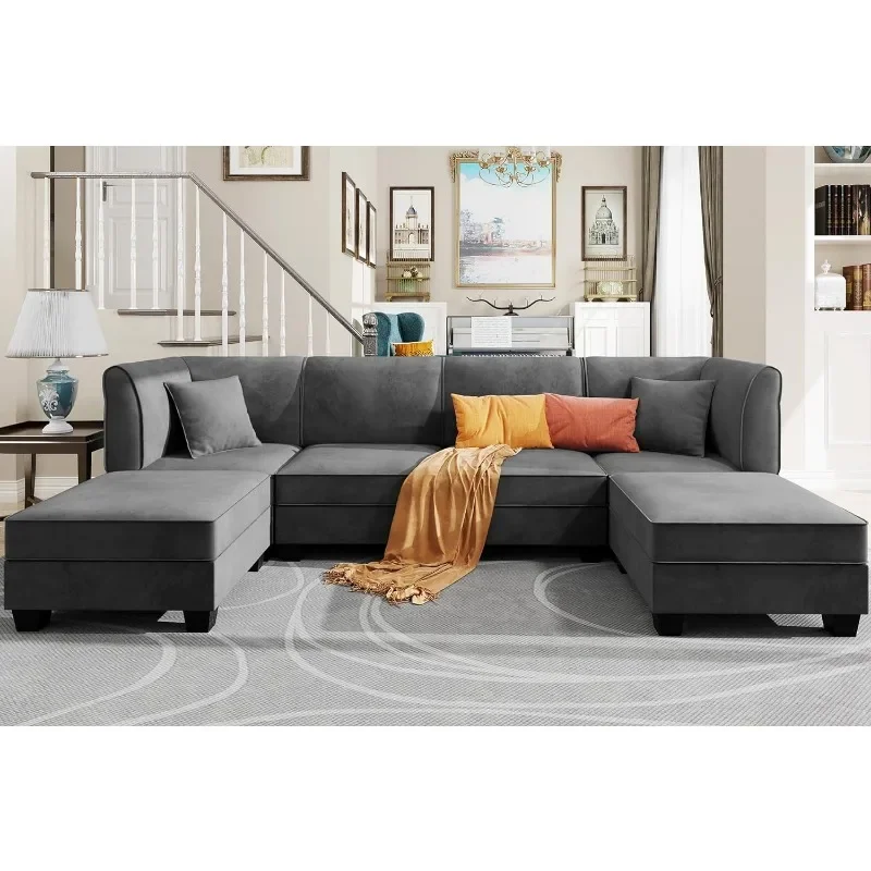 6 Pieces Sectional Couch Modular Sofa With Reversible Chaise 116