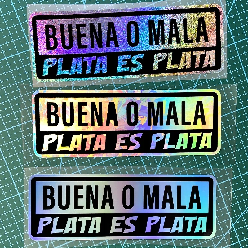 

1PC BUENA O MALA PLATA ES PLATA Motorcycle Stickers Waterproof Spanish Style for Fuel Tank Scooter Glass Surface Vinyl Decals