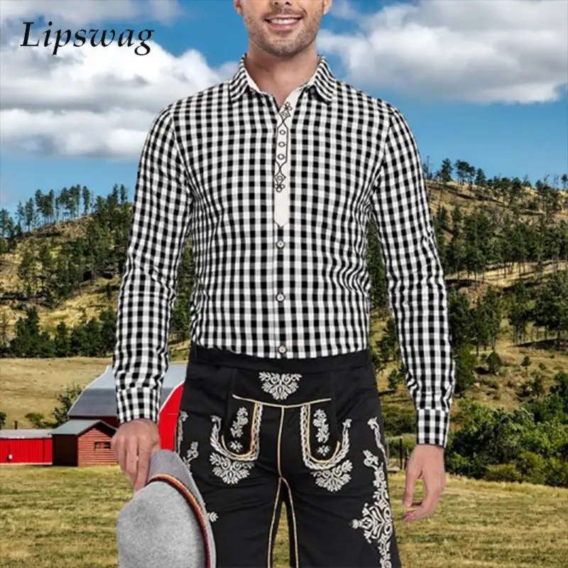 

Мужские рубашки с длинным рукавом для повседневного отдыха, весна-осень, новые повседневные рубашки в клетку с принтом, мужские стильные рубашки с отложным воротником на пуговицах