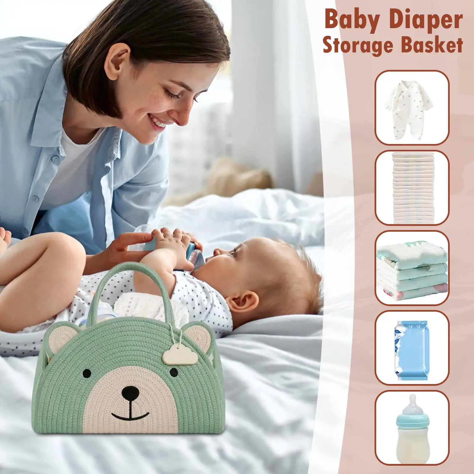 Diaper Storage Baskets Spacious Nursery Hamper Portable Diaper Organizer For Girls Boys Kids Party Travel Road Trips Daycare