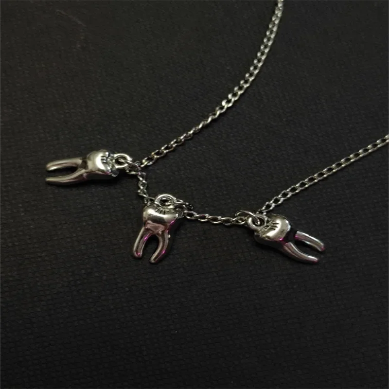 gothic Antique Silver Color Tooth Pendant Necklace Necklace for Girls Women wicca grunge fairy core goblincore alt accessories