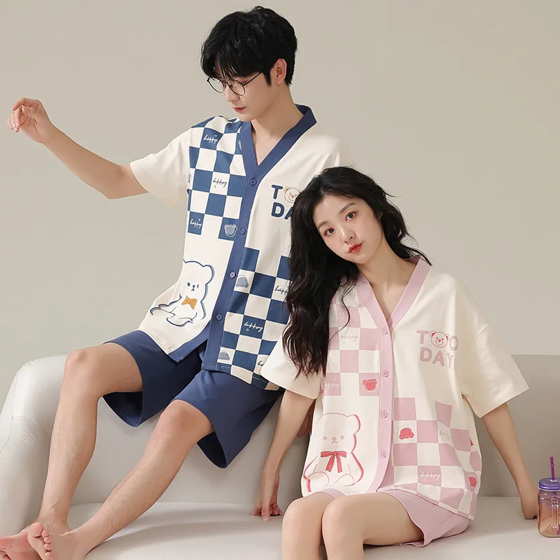 

Cartoon Pijama Man Pajama Cotton Summer Short Sets Japanese Kimono Pajamas for Couples Man and Woman Sleepwear 2024 Nightwear