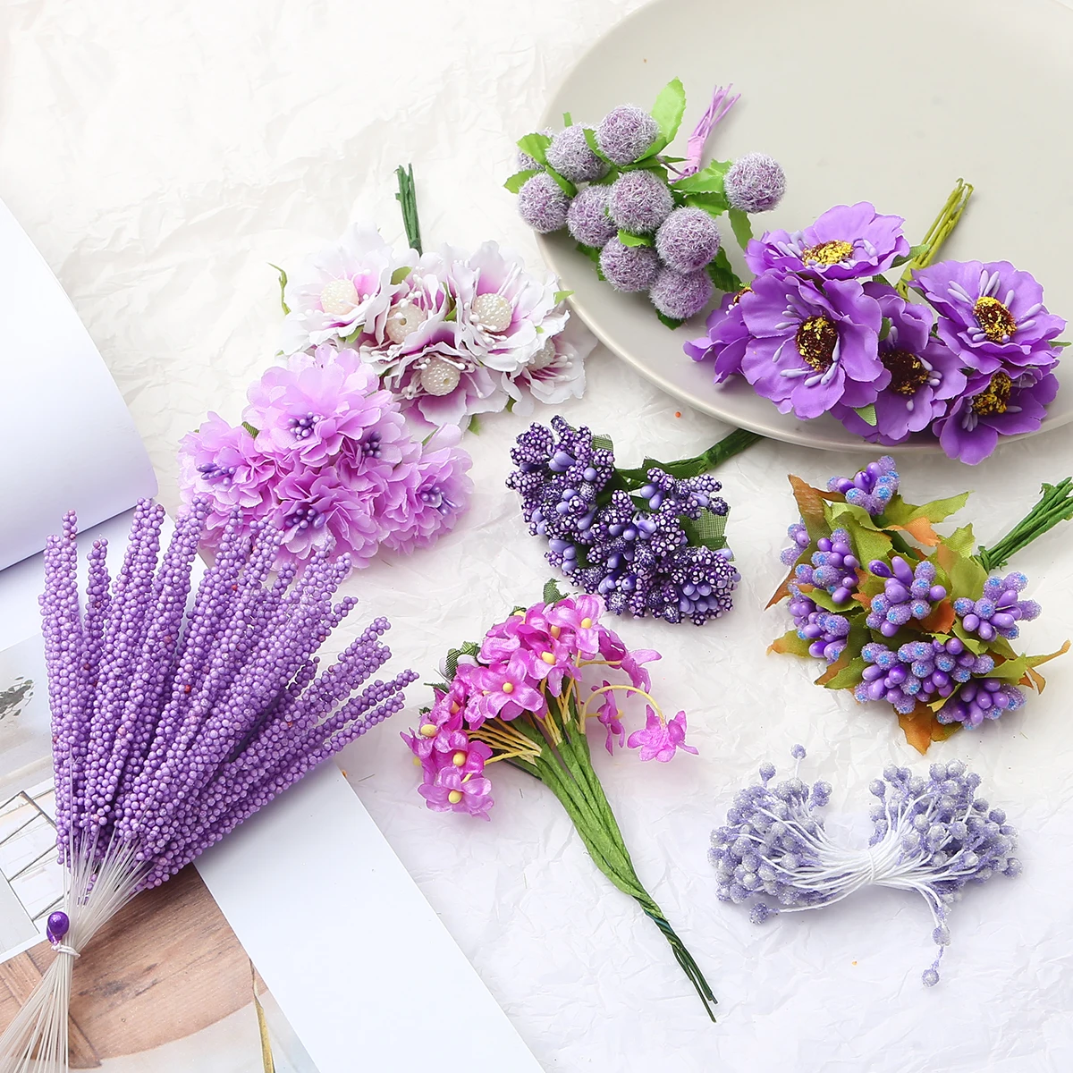 Ramo de flores artificiales moradas, hoja de planta Laverder simulada para accesorios florales de boda, decoración de mesa, fiesta, decoración del hogar