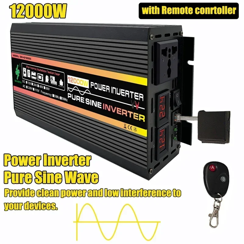 

12000W DC 12V TO AC 220V Pure Sine Wave Inverter LED Display Car Inverters Converter Voltage Transformer With Remote Controller